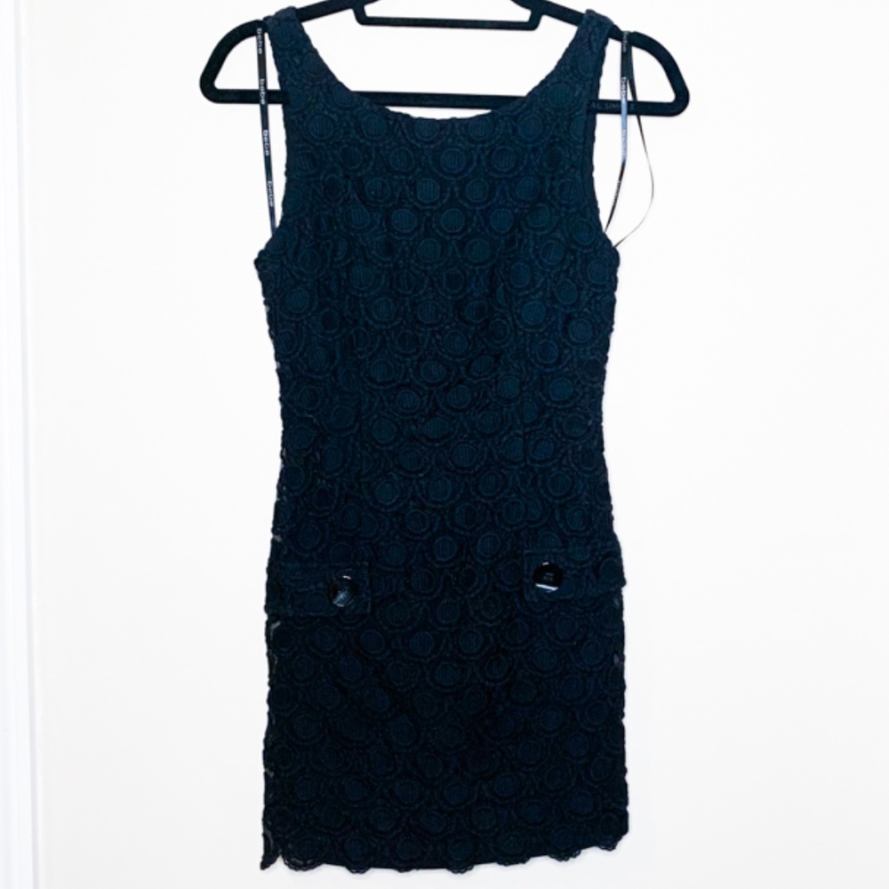 Bebe Black Scalloped Dress with Pockets